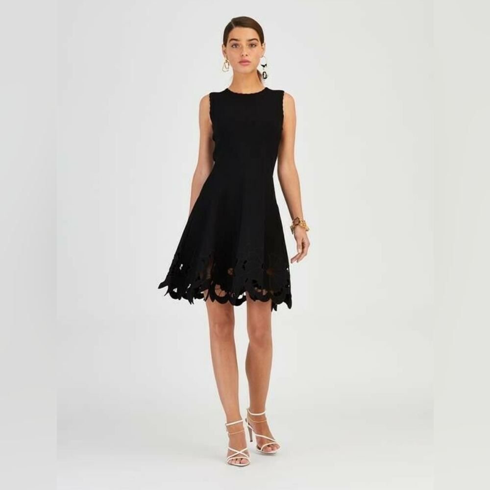 ❤️BUY2️⃣GET1️⃣🩷FREE♧$3,790 OSCAR DE LA RENTA NEW BLACK FLOWER KNIT DRESS M L - Picture 12 of 14